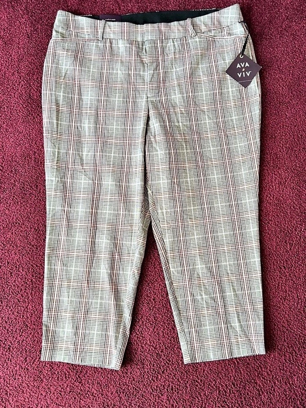 Ava & Viv High-Rise Ankle Plaid Trousers Gray & Red Waist 22